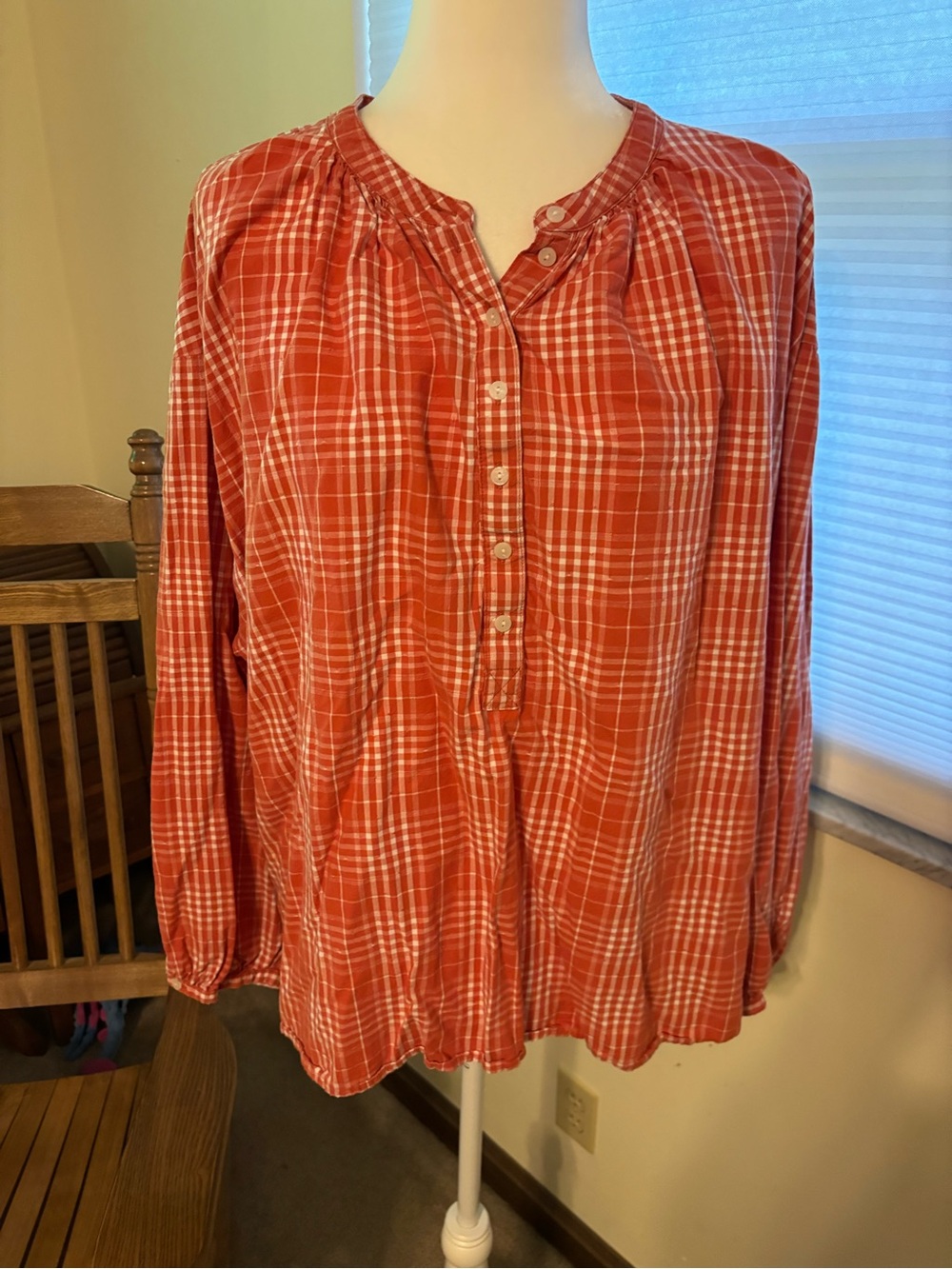 Universal Thread Orange Plaid Button-Up Peasant Blouse
